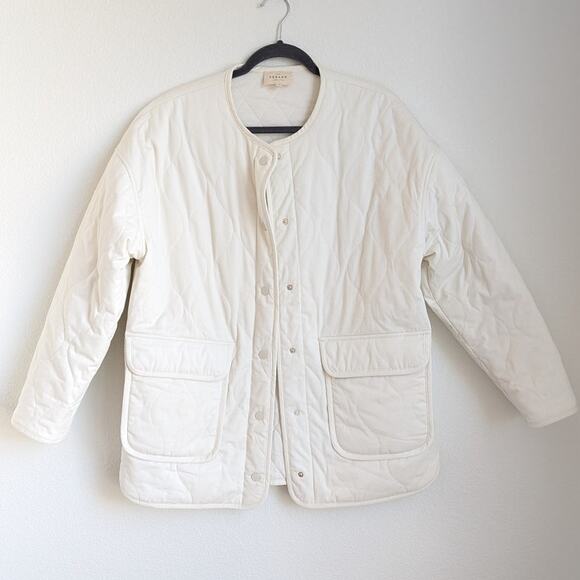 Sézane Sezane Farel Off White Ecru Oversized Quilted Cotton Jacket, size 42/XL - Picture 2 of 11